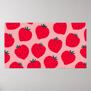 Modern strawberry seamless pattern. Big red round  Poster