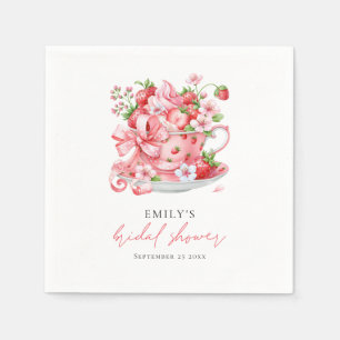 Modern Strawberry Teacup Bridal Shower Napkin