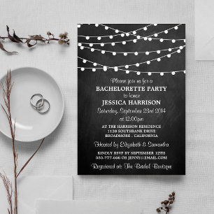 Modern String Lights Chalkboard Bachelorette Party Invitation
