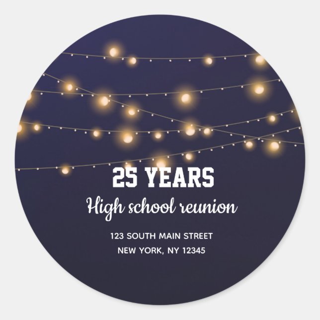 Modern string lights classic round sticker (Front)