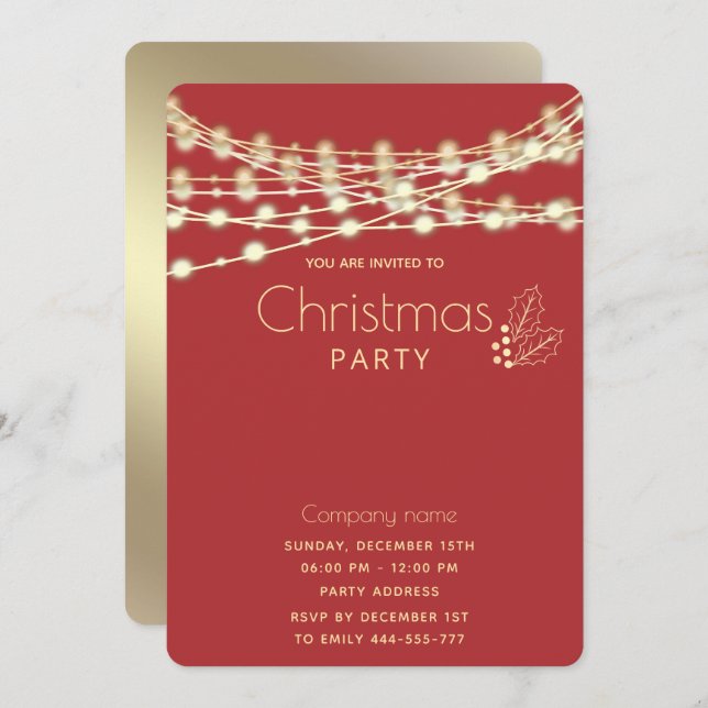 Modern string lights corporate Christmas party   Invitation (Front/Back)