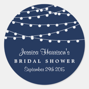 Modern String Lights On Navy Blue Bridal Shower Classic Round Sticker