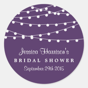 Modern String Lights On Purple Bridal Shower Classic Round Sticker