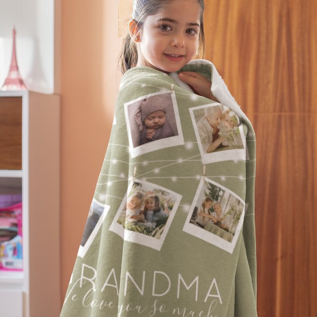 Modern String Lights Photo Collage Fleece Blanket (Creator Uploaded)