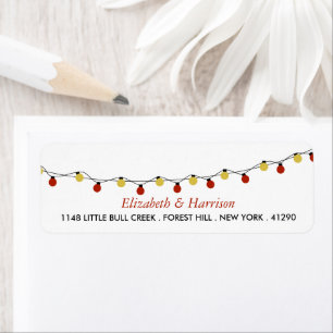 Modern String Lights, Red & Gold Wedding Return Address Label