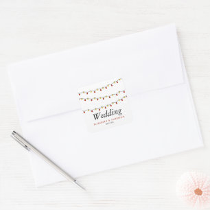Modern String Lights, Red & Gold Wedding Square Sticker
