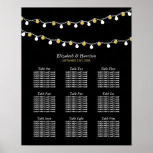 Modern String Lights, White & Gold Seating Chart