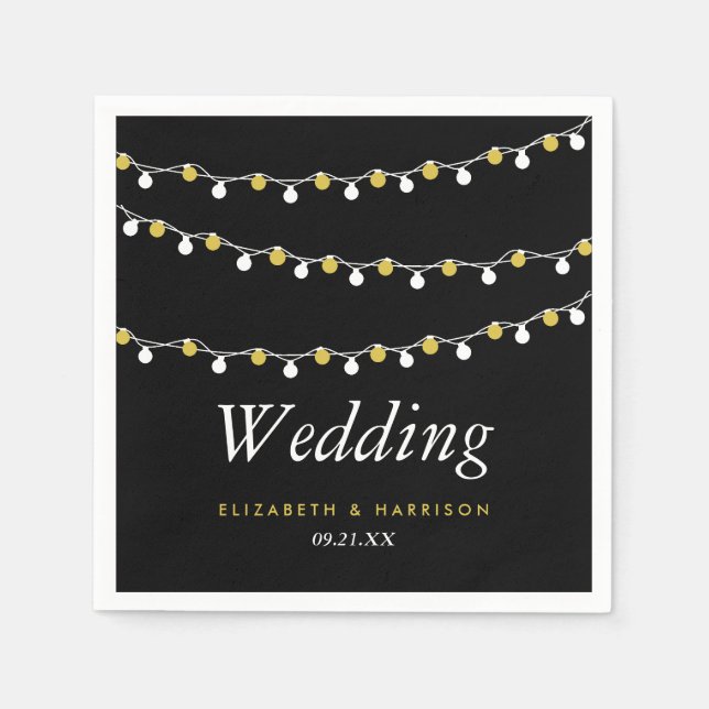Modern String Lights, White & Gold Wedding Napkin (Front)