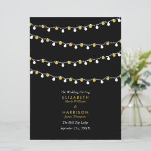 Modern String Lights, White & Gold Wedding Program