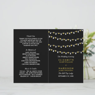 Modern String Lights, White/Gold Wedding Programme
