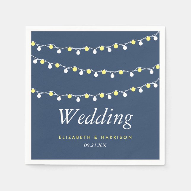 Modern String Lights, Yellow & White Wedding Napkin (Front)