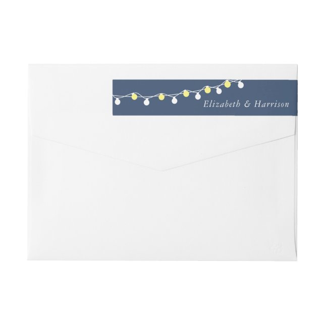 Modern String Lights, Yellow & White Wedding Wrap Around Label (Back)