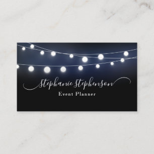 Modern String of Lights Event Planner Night DJ Business Card