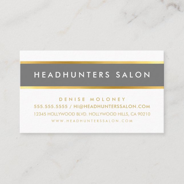 MODERN STRIP band simple stylish medium grey gold Business Card (Front)