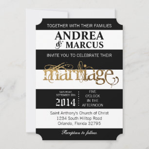 Modern Stripe Black White 5x7 Wedding Invitation