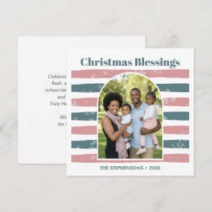 Modern Stripe Christmas Blessings Family Photo Holiday Card