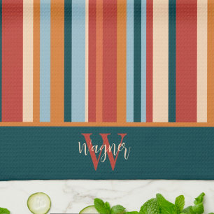 Modern Stripe Custom Monogram Initial Name Tea Towel