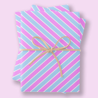 Modern Stripe Cute Light Blue Pastel Pale Pink  Wrapping Paper Sheet