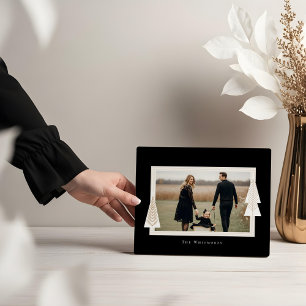 Modern Stripe Frame Evergreen Christmas Tree Photo