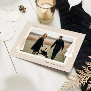 Modern Stripe Frame Evergreen Christmas Tree Photo Holiday Card