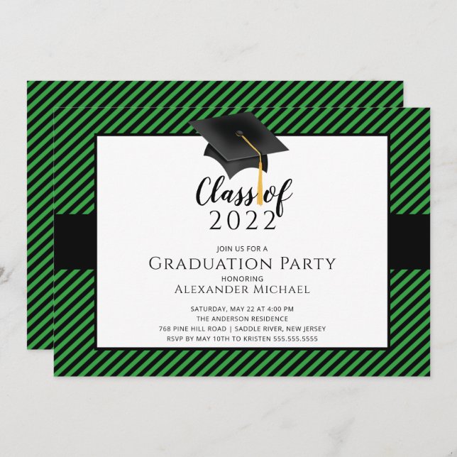 Modern Stripe Grad Cap Graduation Party  Invitatio Invitation (Front/Back)