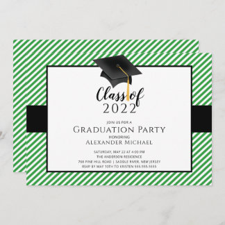 Modern Stripe Grad Cap Graduation Party  Invitatio Invitation
