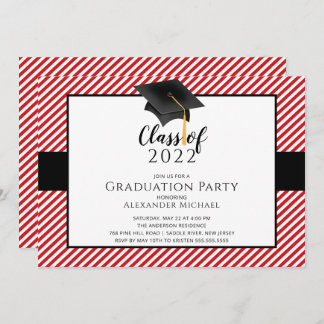 Modern Stripe Grad Cap Graduation Party  Invitatio Invitation