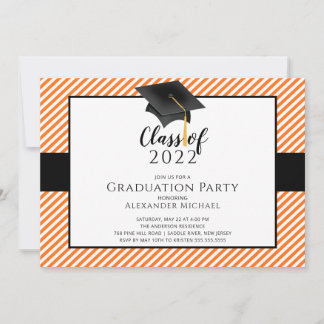 Modern Stripe Grad Cap Graduation Party  Invitatio Invitation