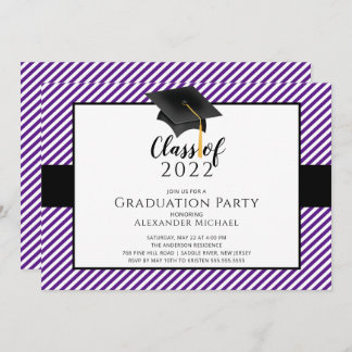 Modern Stripe Grad Cap Graduation Party  Invitatio Invitation