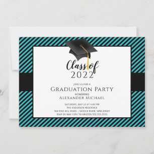 Modern Stripe Grad Cap Graduation Party Invitatio Invitation