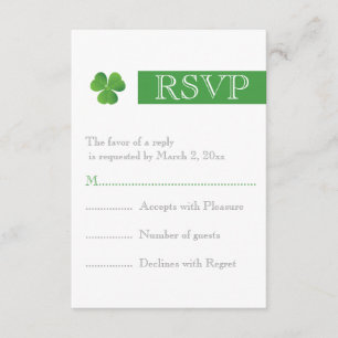 Modern stripe & green clover Irish wedding RSVP Card