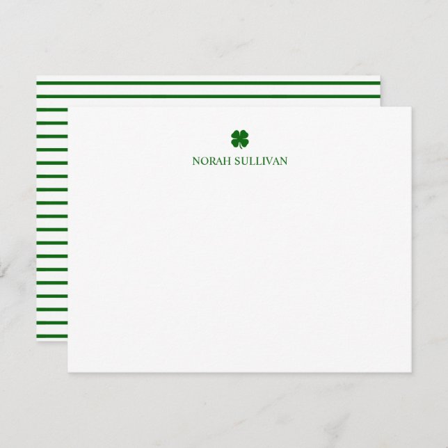Modern Stripe Green Four Leaf Clover Lucky Irish Card (Front/Back)