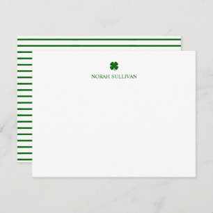 Modern Stripe Green Four Leaf Clover Lucky Irish Card