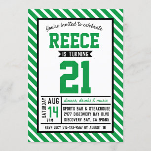 Modern Stripe Green Male 21st Birthday Invitation
