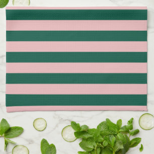 Modern Stripe Holiday Green & Pink Tea Towel