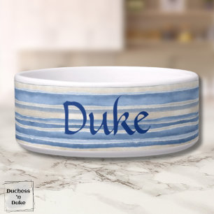 Modern Stripe Pattern in Blue and Beige Pet Bowl