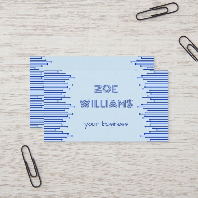 Modern stripe pattern on pale blue personalised  business card (Front/Back In Situ)