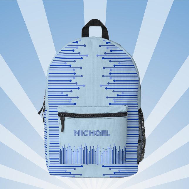 Modern stripe pattern on pale blue, personalizable printed backpack (Creator Uploaded)