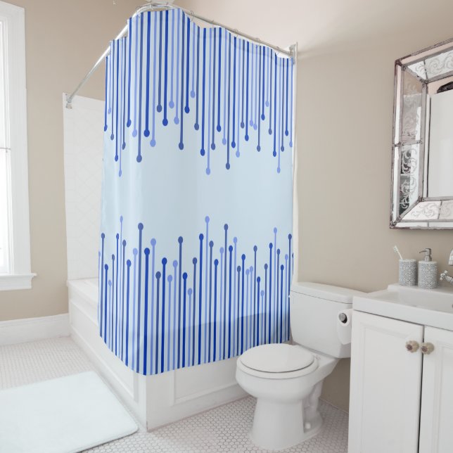 Modern stripe pattern on pale blue  shower curtain (In Situ)