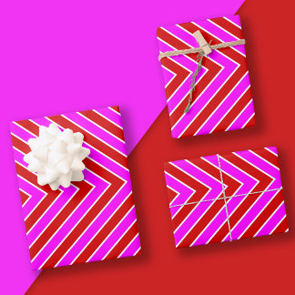 Modern Stripe Pattern Red Hot Pink Wrapping Paper Sheet