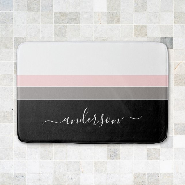 Modern Stripe Personalise Colour Block Bath Mat (Creator Uploaded)