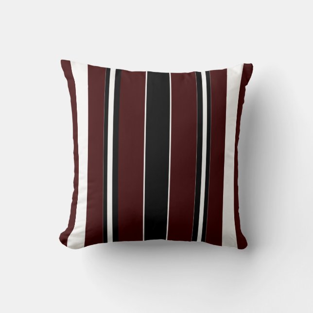 Modern Stripe Pillow-Home-Maroon/Black/White Cushion (Front)
