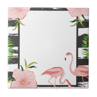 Modern Stripe Pink Flamingo Ceramic Tile