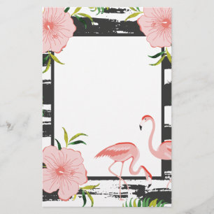 Modern Stripe Pink Flamingo Stationery