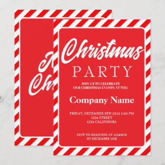 Modern stripe red white Christmas party Invitation