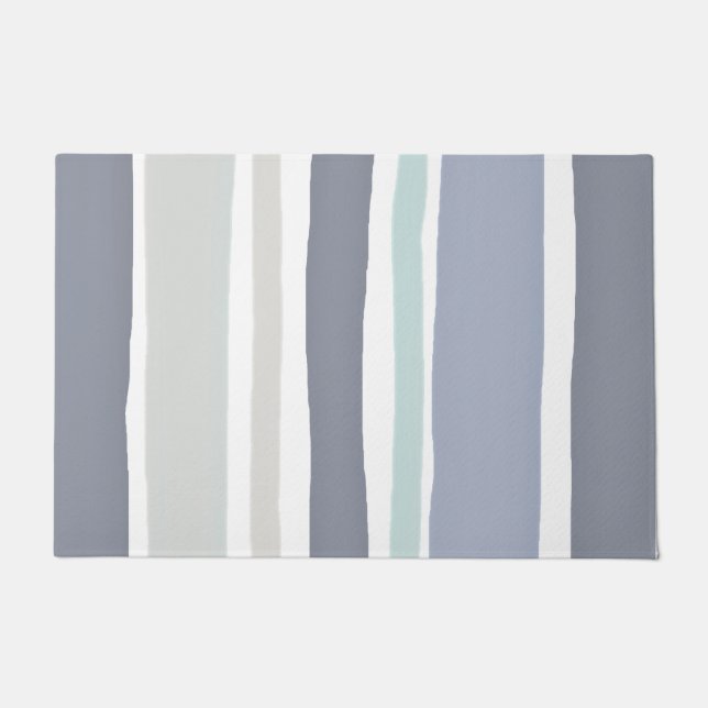 Modern stripe slate blue and grey doormat (Front)