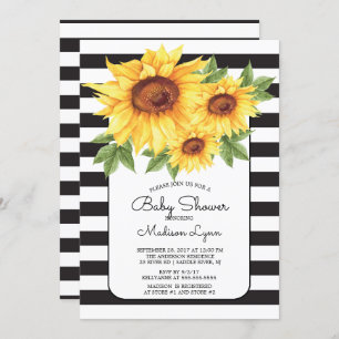 Modern Stripe Sunflower Baby Shower Invitation