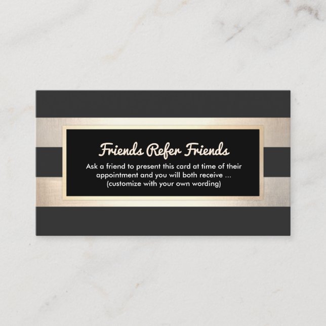 Modern Striped Black and FAUX Gold Foil Referral Card (Front)