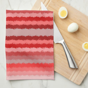 Modern striped design in various shades of red tea towel