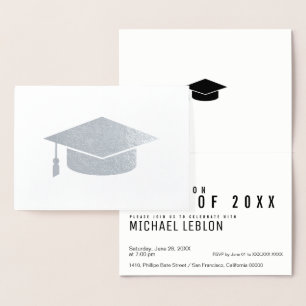 modern, striped & elegant graduate . grad silver foil card